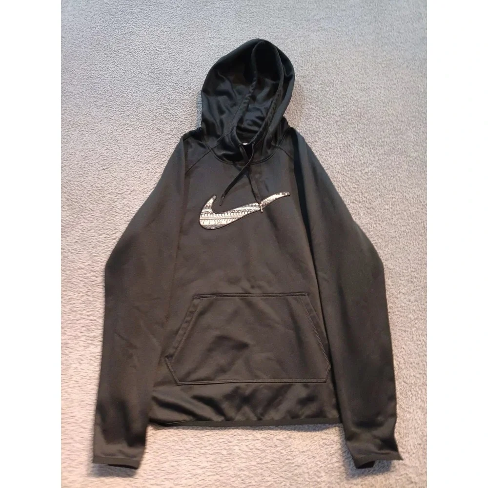 Nike Men's Hoodie M Black Pullover Fleece – Graphic Swoosh Logo, Kangaroo Pocket